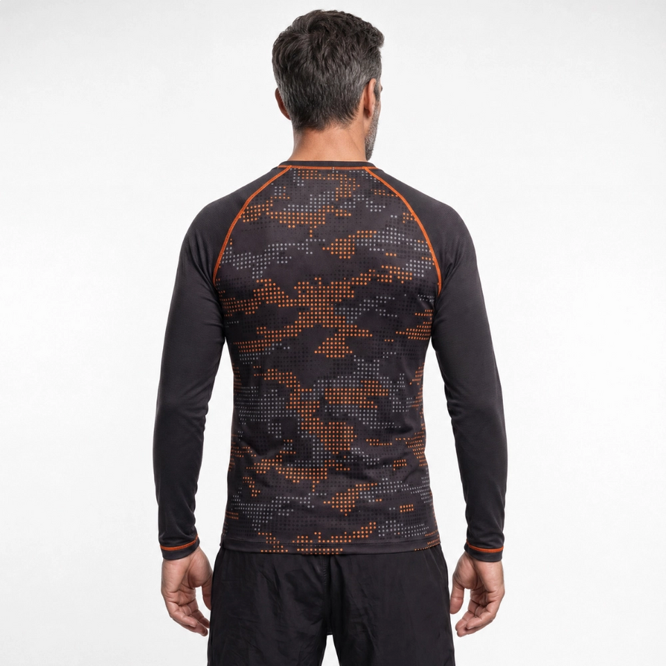 Black Long-Sleeve Dry-Fit T-Shirt with Dotted Print
