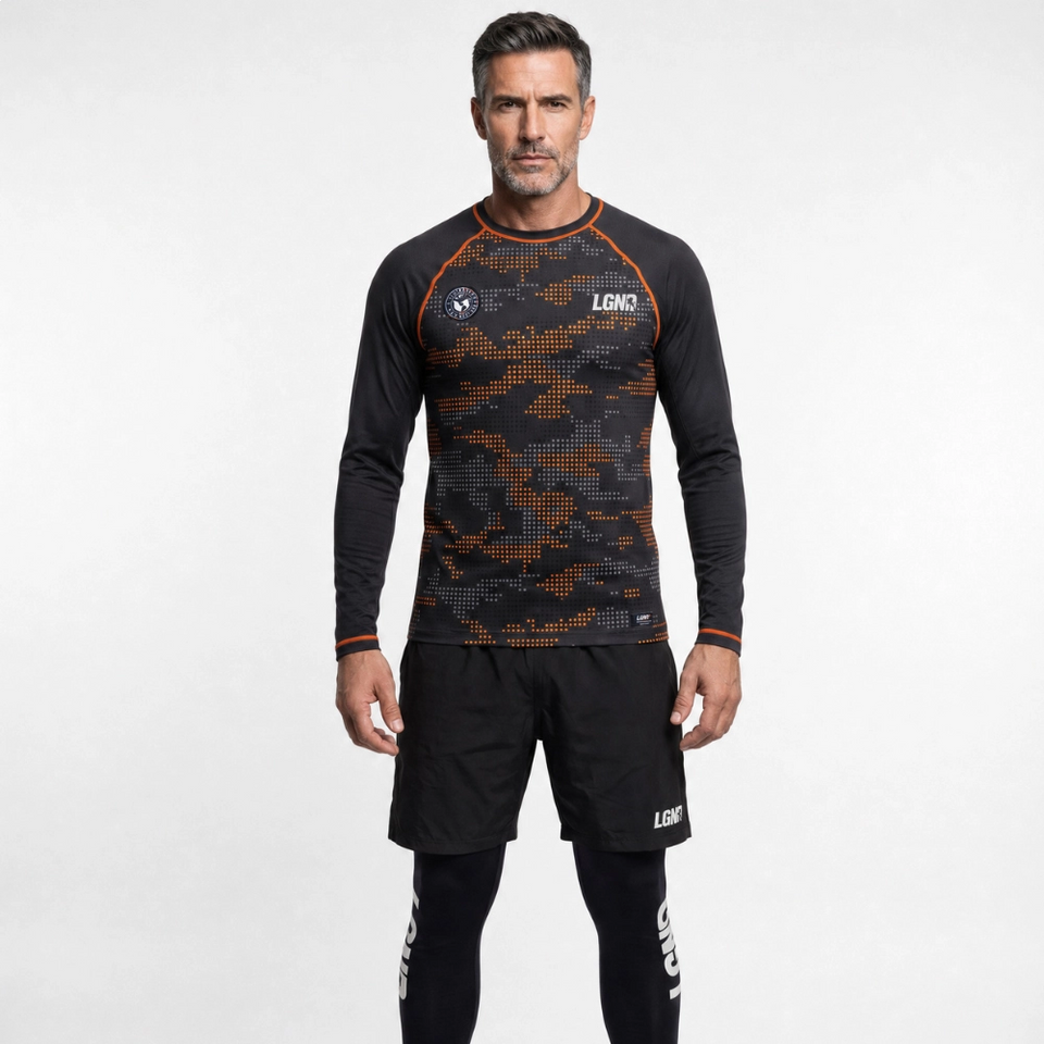 Black Long-Sleeve Dry-Fit T-Shirt with Dotted Print