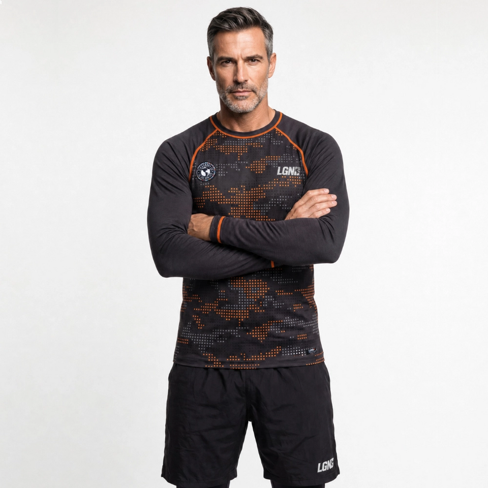Black Long-Sleeve Dry-Fit T-Shirt with Dotted Print