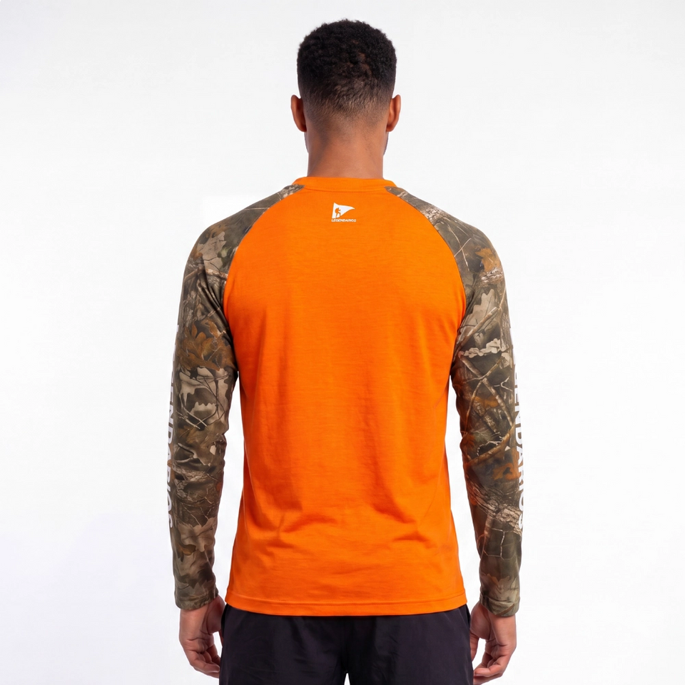 Long-Sleeve Dry-Fit T-Shirt with Camouflage Sleeves – Orange